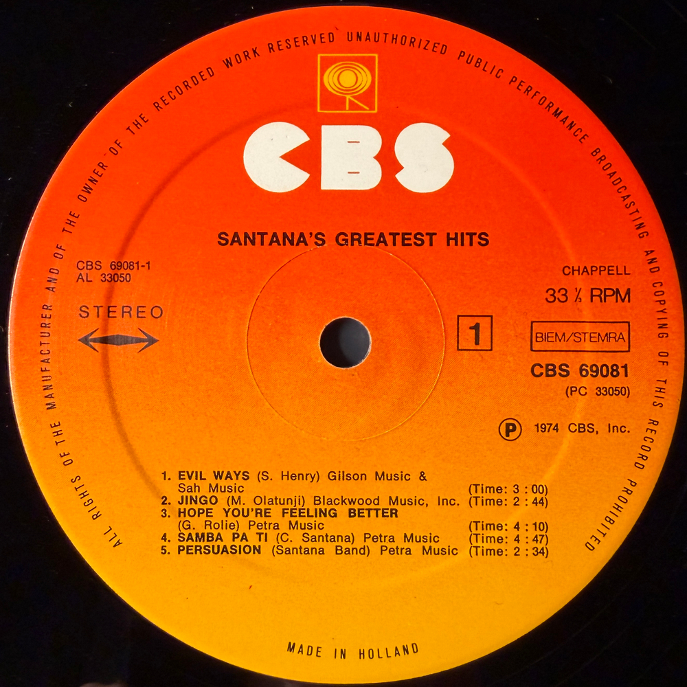 Santana - Santana's Greatest Hits (Голландия 1986г.)