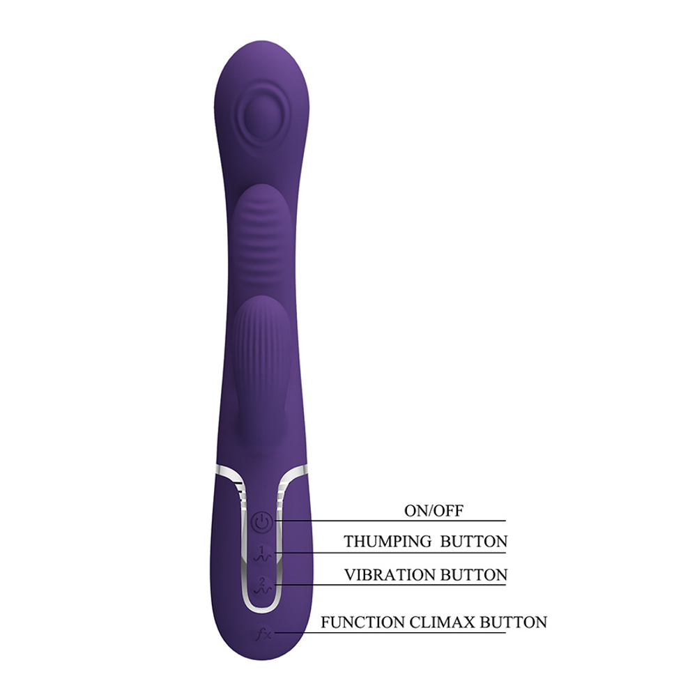 Сиреневый вибратор-кролик 22,2см с дополнительным язычком Pretty Love Triple Rabbit Multifuncional Vibrador BW-500041-2