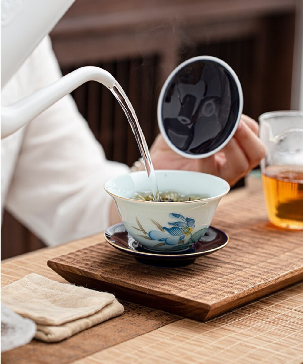 278182 Гайвань ЛОТОС 130 мл , фарфор белый-синий