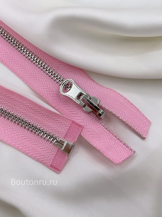 Молния розовая серебро с перекидным бегунком