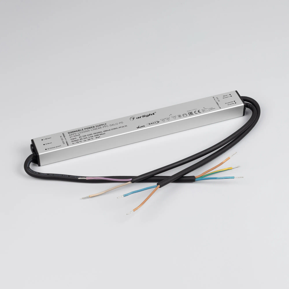 Блок питания ARPV-LG24060-LINEAR-PFC-DALI2-PD (24V, 2.5A, 60W) (Arlight, IP67 Металл, 5 лет) 033428