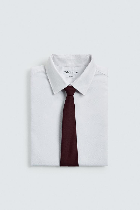 ZARA ГАЛСТУК ИЗ 100% ШЕРСТИ С РЕЛЬЕФНЫМ УЗОРОМ, ГРАНАТОВЫЙ