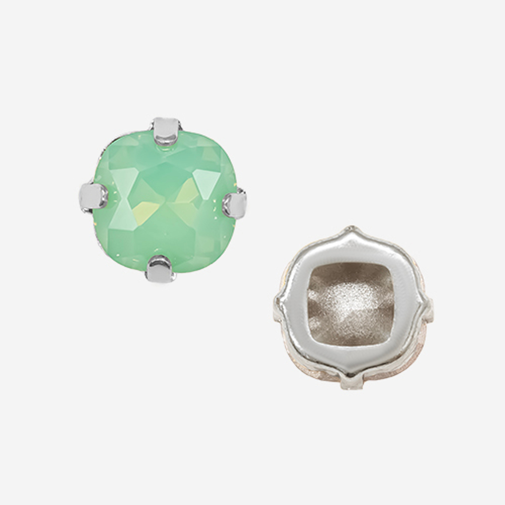 Кристалл Кушон (Сushion) в цапах, оттенок "Pacific Opal", 9,2мм, родирование