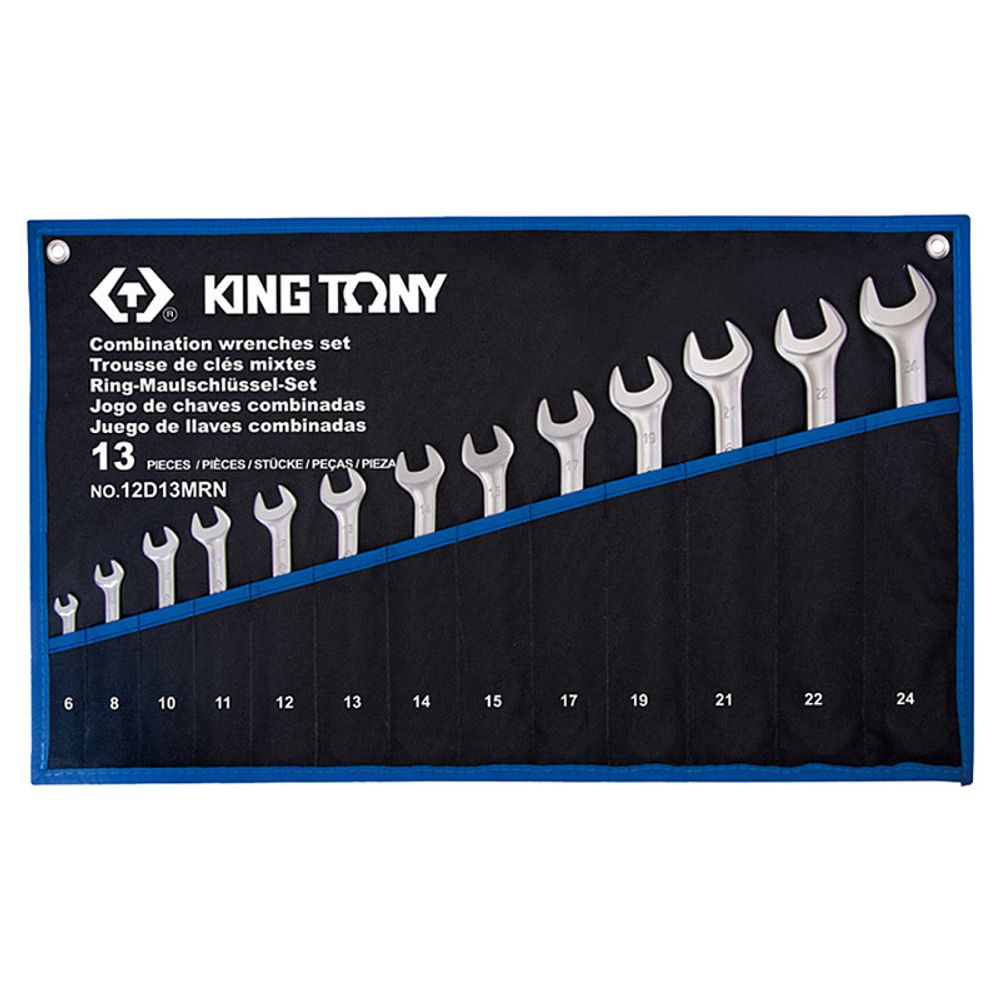 KING TONY (12D13MRN) Набор комбинированных ключей, 6-24 мм, чехол из теторона, 13 предметов