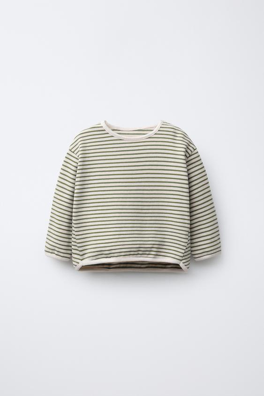 ZARA ФУТБОЛКА В ПОЛОСКУ, ЭКРЮ/ХАКИ