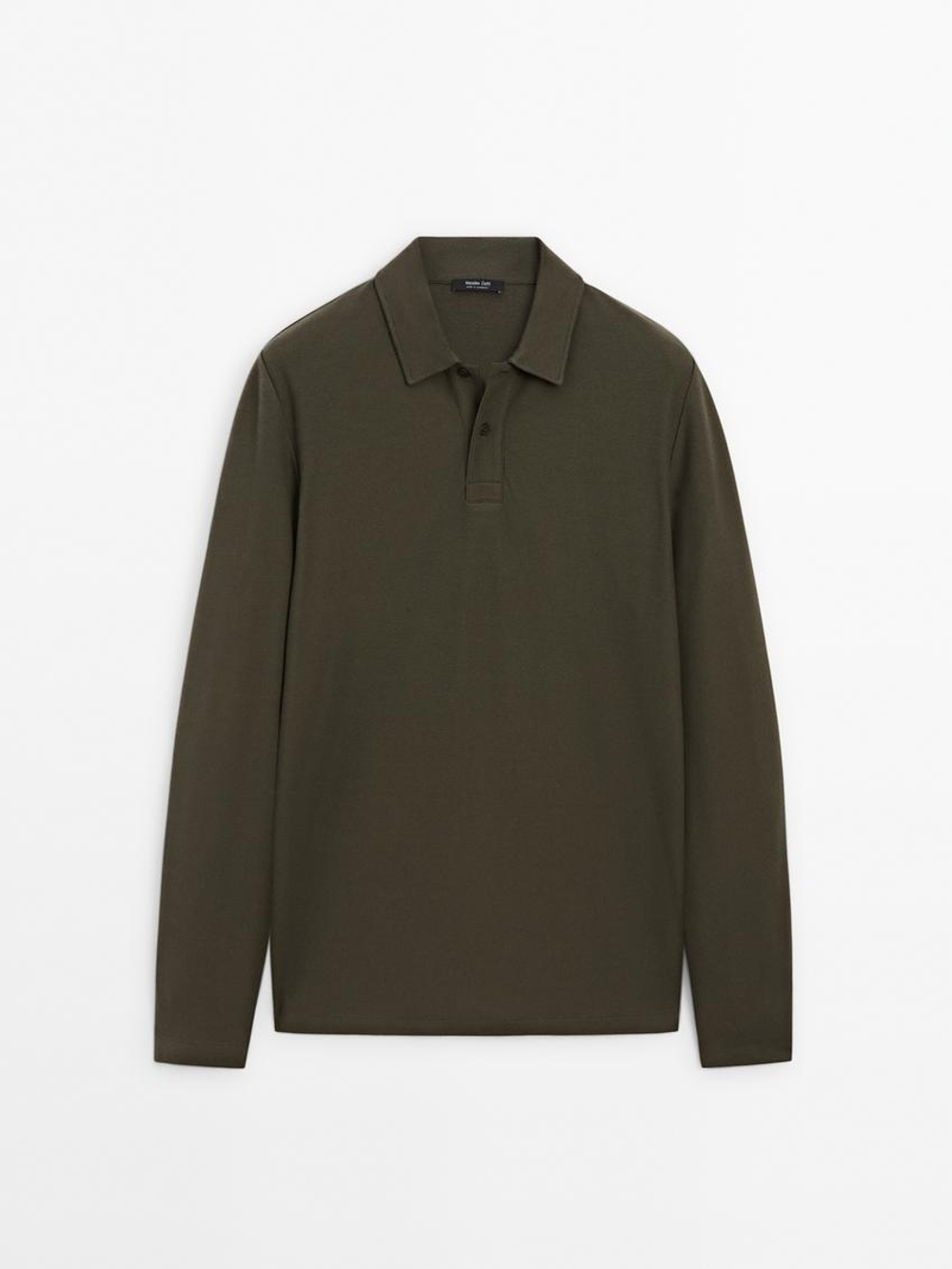 Massimo Dutti Поло с пуговицами, зеленый
