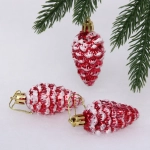 Елочные игрушки «Шишечки в инее» 5,5 см (набор 3 шт), Красный