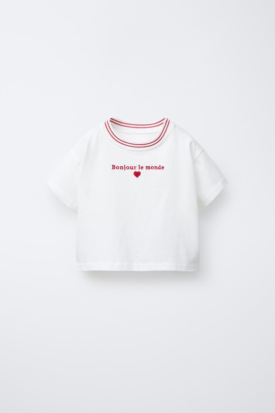 ZARA ФУТБОЛКА С ВЫШИТОЙ НАДПИСЬЮ, КРАСНЫЙ