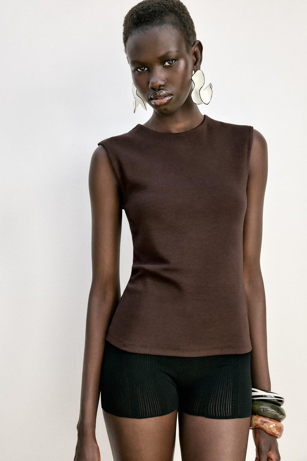 ZARA ТОП БЕЗ РУКАВОВ, КОРИЧНЕВЫЙ