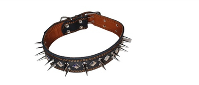 Ошейник SoGood для крупных собак кожаный с длинными шипами, двойной пряжкой и двойной прошивкой 80х4.5см