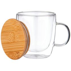 КРУЖКА С ДВОЙНЫМИ СТЕНКАМИ "DOUBLE-WALL" 410 МЛ. С БАМБУК.КРЫШКОЙ (КОР=24ШТ.)