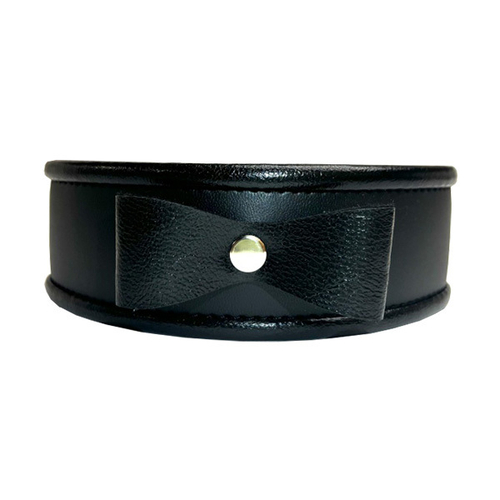 Черный ошейник 47см с бантиком из эко-кожи БДСМ Арсенал 50009