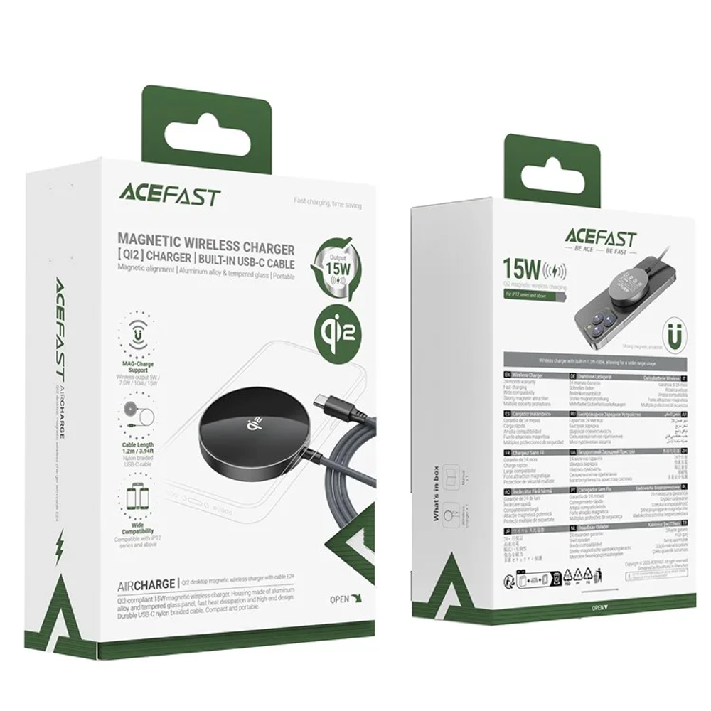 E24 QI2 desktop magnetic wireless charger with cable