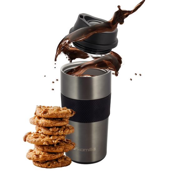 Термокружка 480 мл. из нержавеющей стали Kamille KM 2150A с TPR вставкой