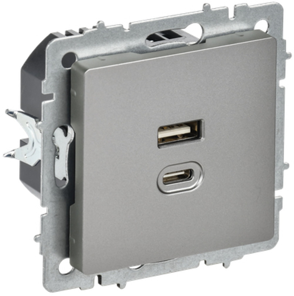 BRITE Розетка USB A+C 45Вт высокоскоростная зарядка РЮ11-2-БрС сталь IEK