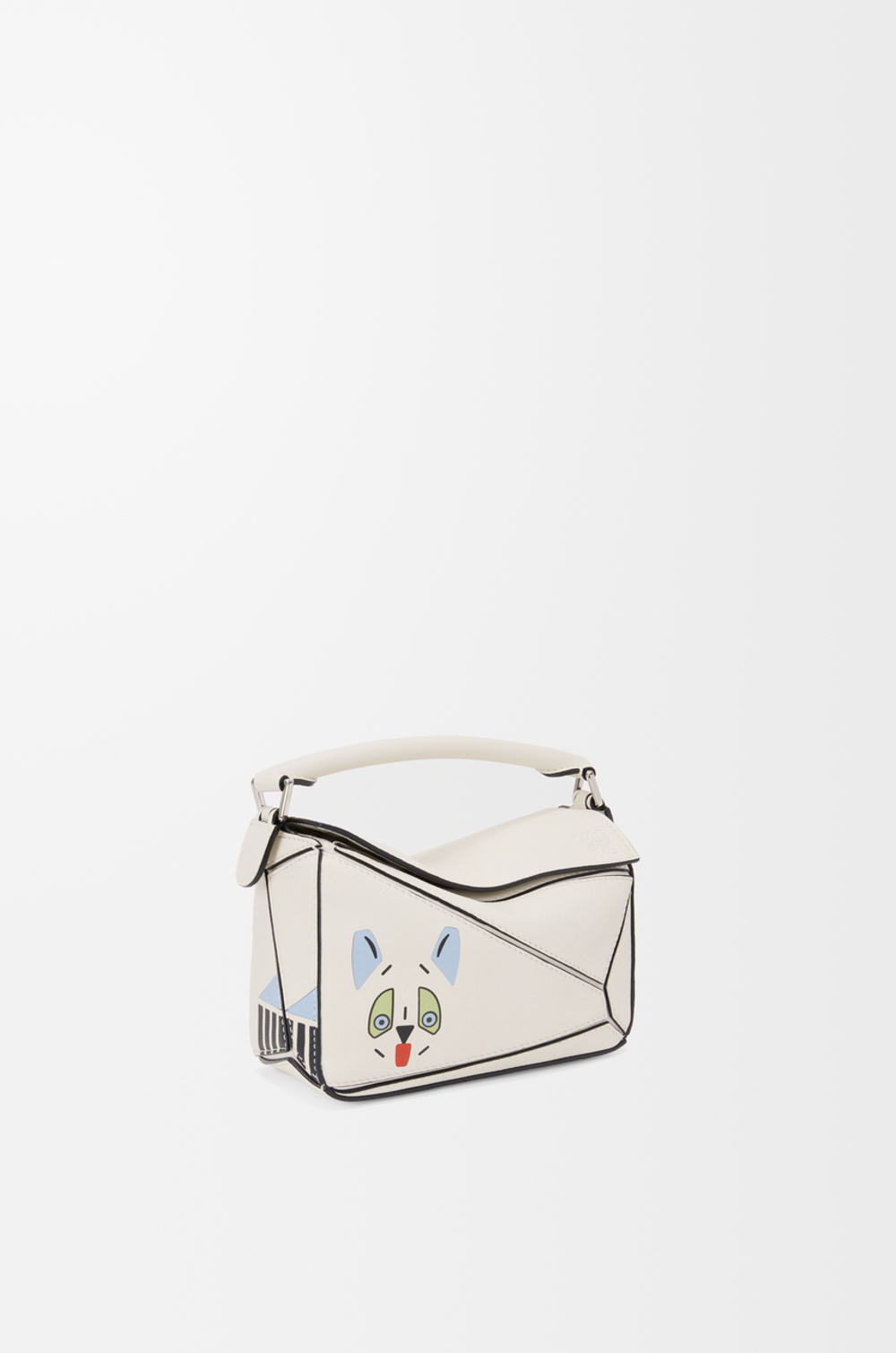 Loewe Мини-сумка Puzzle Futurist Cat из классической телячьей кожи, экрю