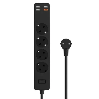 Сетевой фильтр-удлинитель WiWU PD20W Power Strip U01 EU (4 розетки/3xUSB 3.0/1xType-C) 160 см (черный)