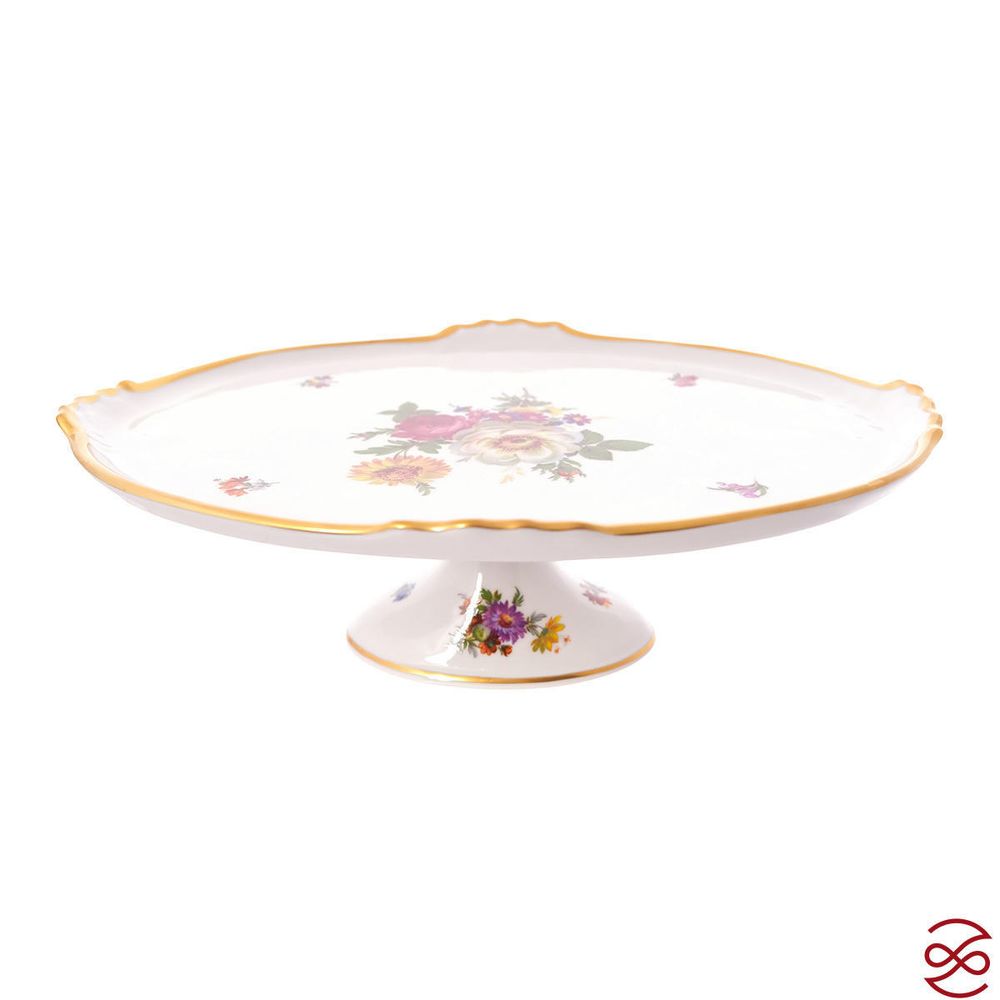 Блюдо овальное на ножке Queen's Crown Мейсенский букет 37см