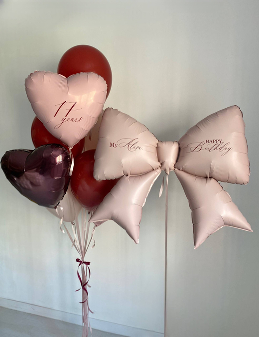 Воздушные шары бордовый/бургундия/ мерло /пыльная роза бант №3399