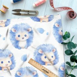 Ткань премиум интерлок голубые ежи