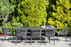 "Милан" стул плетеный из роупа, каркас алюминий темно-серый (RAL7024) муар, роуп темно-серый круглый, ткань темно-серая 027