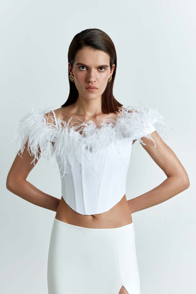 Корсетный топ с перьями
