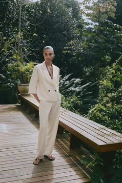 ZARA ПРЯМЫЕ БРЮКИ С ЭЛАСТИЧНЫМ ПОЯСОМ, ЭКРЮ