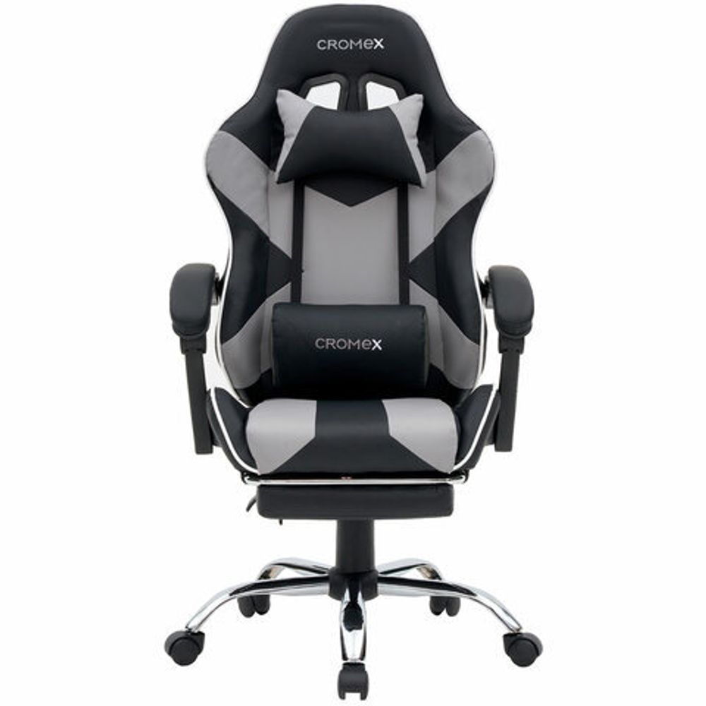 Кресло компьютерное CROMEX (КРОМЕКС) "Wave GM-145", вибромассаж, подножка, подушки, экокожа, черное/серое, 532956