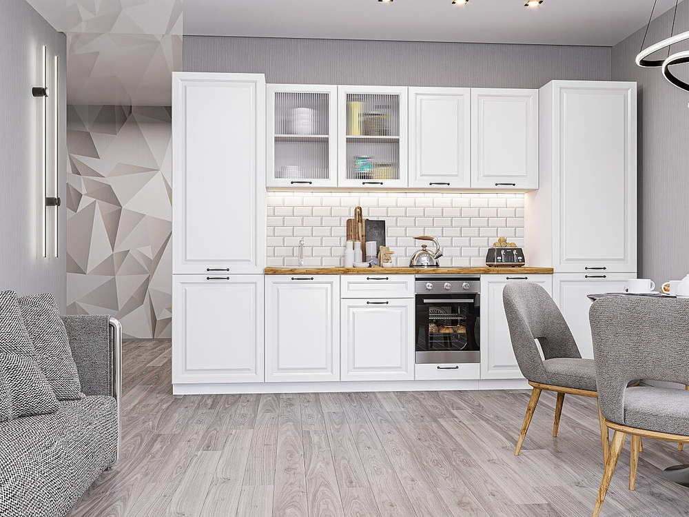 Прямая модульная кухня Ницца Royal-01 Blanco - Белый 2140*3150*600