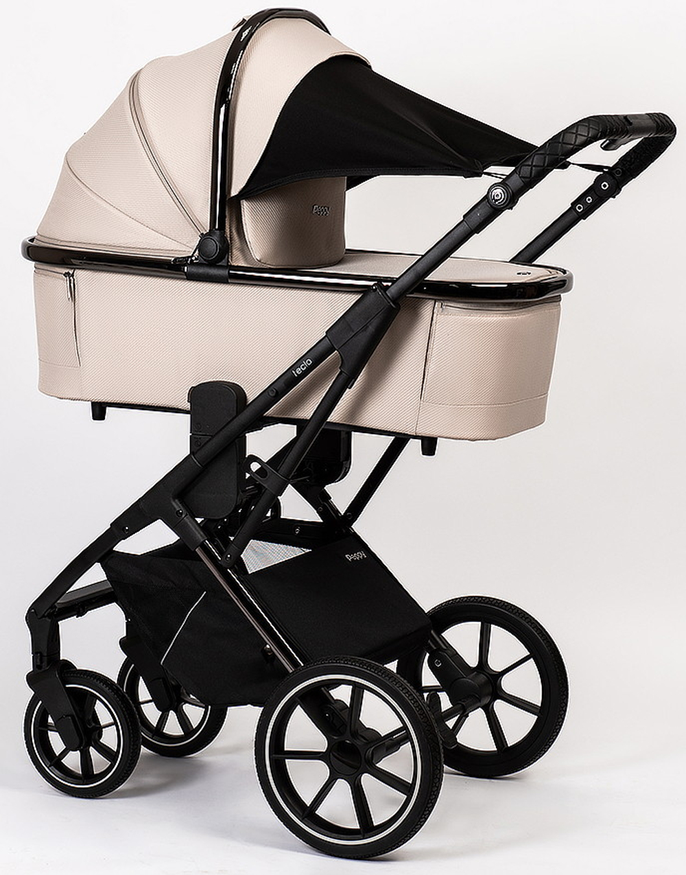 Детская коляска Peppy Tecla 3 в 1 с автокреслом First black Stone Chrome Edition (Бежевый)