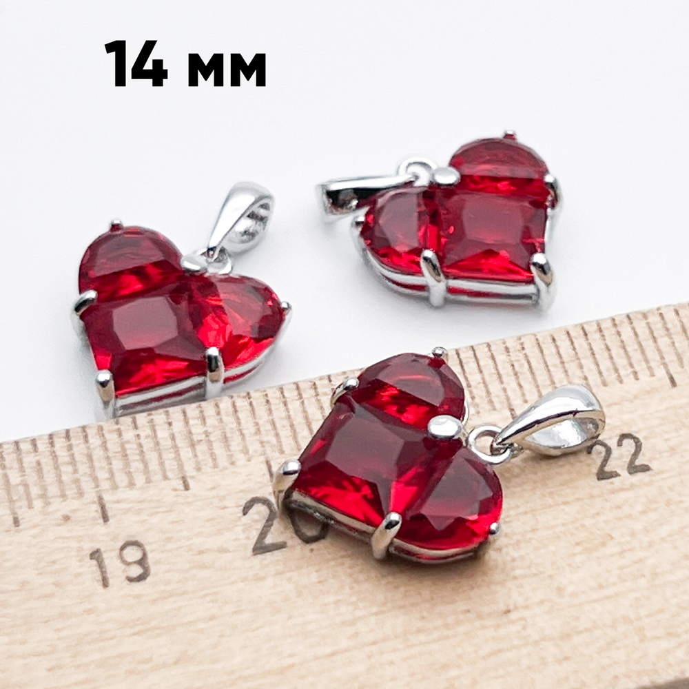 Подвеска сердце, цвет красный+серебро, размер 14*14 мм, цена за 1 шт