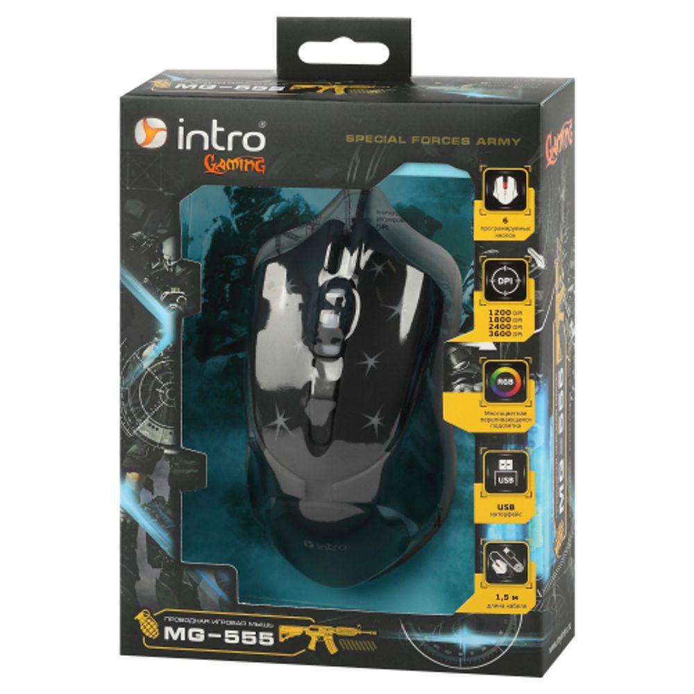Мышь Intro MG555 игровая проводная 800-3600dpi черная | Intro