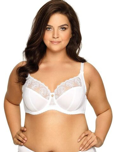 Бюстгальтер plus size на косточках с нежными кружевными элементами (Размер: 100G) (Цвет: белый)