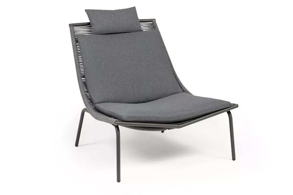 "Авиньон" кресло плетеное из роупа, каркас алюминий серый (RAL7022) муар, роуп серый круглый, ткань темно-серая 027