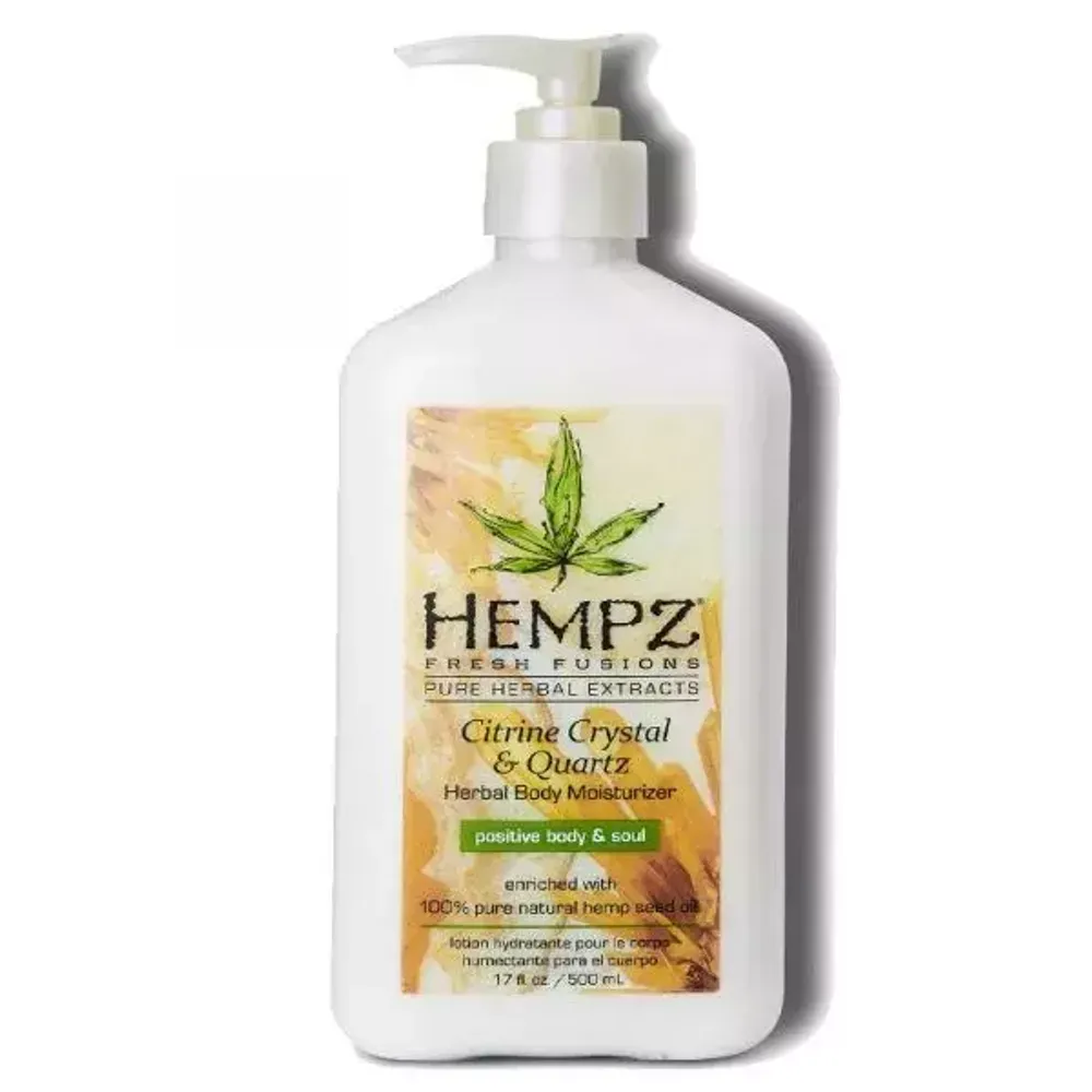 Hempz citrine crystal &amp; quartz herbal body moisturizer positive body &amp; soul enriched with 100% pure natural hemp seed oil 500ml