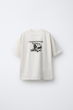 ZARA ФУТБОЛКА С ПРИНТОМ, ЭКРЮ