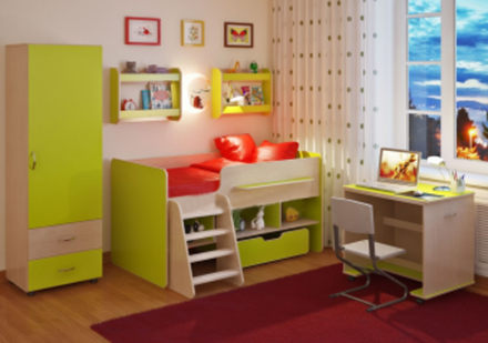 Детская стенка КарИВи Легенда 11  Дуб Молочный Лайм