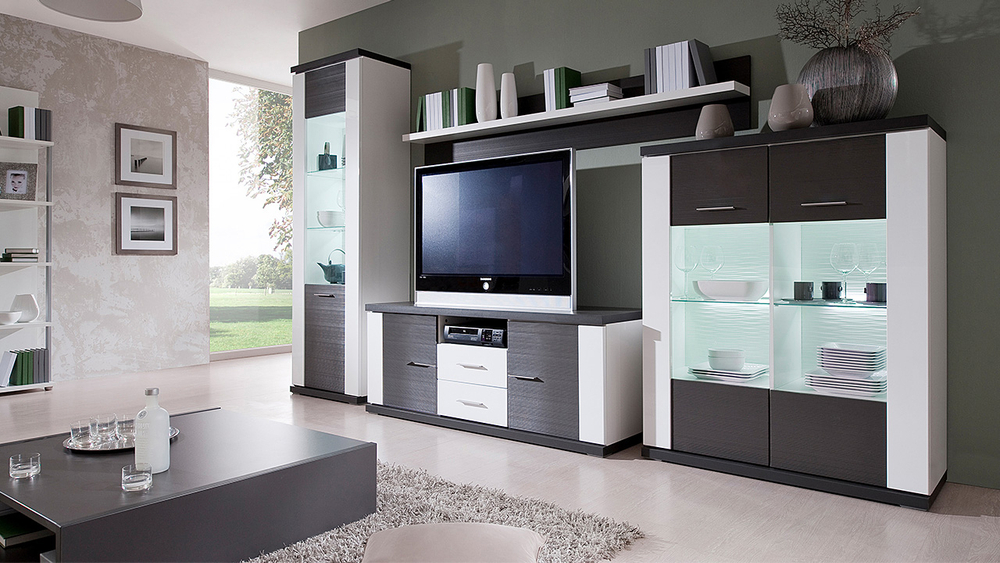 Гостиная Идан Венге Цаво 3354 / Белый Фасадный 0101 326*50*207 см, Коричневый   Фиеста