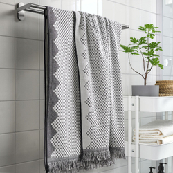 IKEA FJÄLLSTARR  (ИКЕА ФЙÄЛЛСТАРР)  -  Полотенце банное, белый/серый, 100x150 см