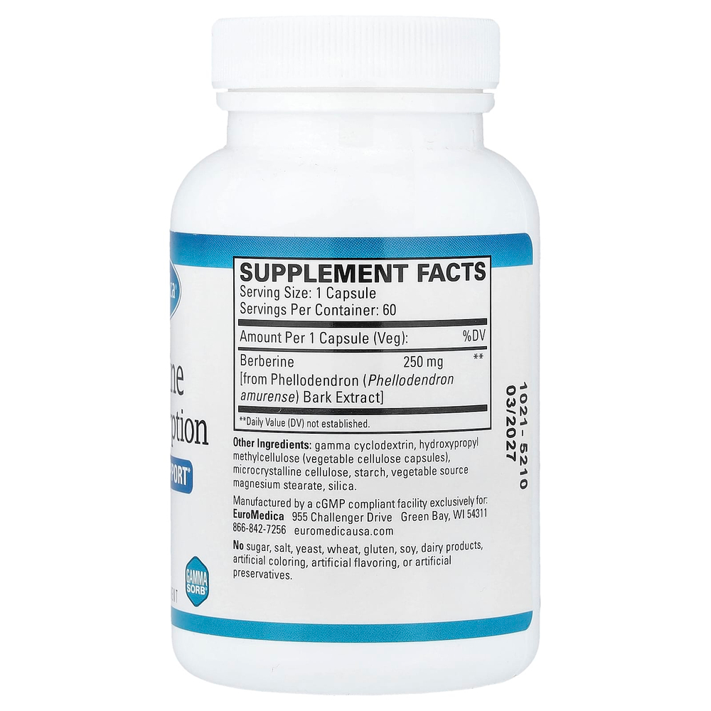 EuroMedica, берберин для лучшего усвоения, 60 капсул