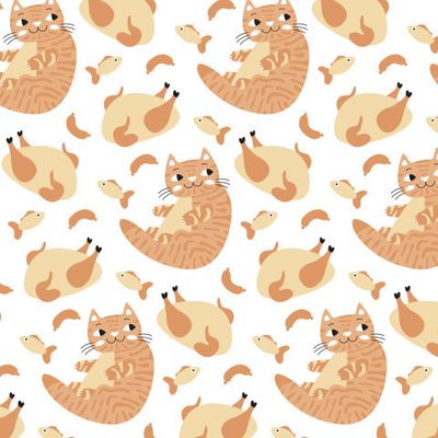 Купить ткань толстый рыжий кот обжора. Животные милые полосатые котики Baby fabric red lazy cat