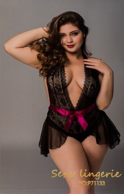 Пикантное кружевное боди с бантиком (Размер: L-XXL) (Цвет: черный)