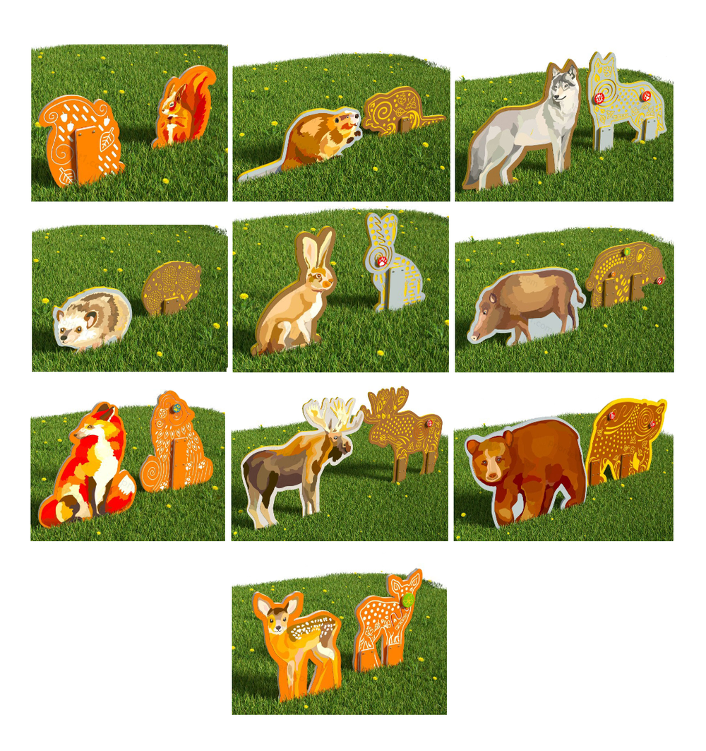 Уличный двусторонний модуль с сенсорными элементами Тактильный топиарий Животные леса