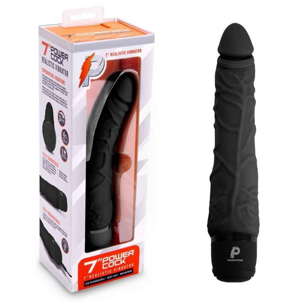 Черный вибратор-реалистик 7" Realistic Vibrator - 20 см.