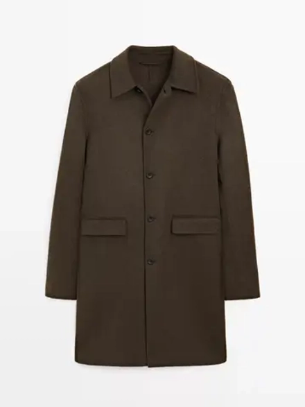 Massimo Dutti Длинное пальто из смесовой шерсти, зеленый