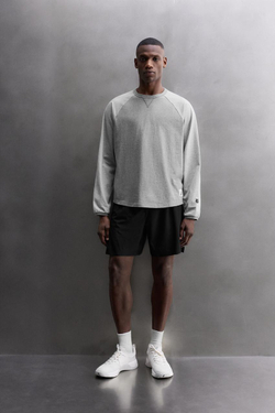 ZARA ФУТБОЛКА COLOR BLOCK С ДЛИННЫМИ РУКАВАМИ И ВЫШИВКОЙ, СЕРЫЙ МЕЛАНЖ