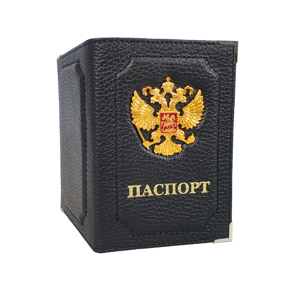 Обложка для паспорта со значком, кожа, черная