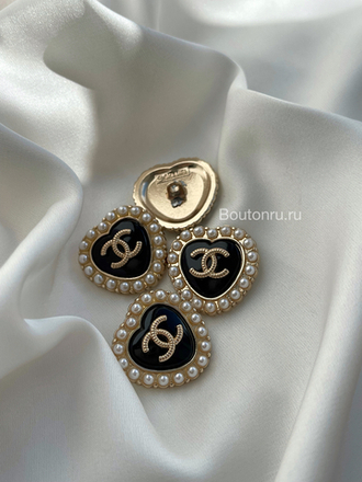 Пуговицы Шан. сердце черное жемчуг