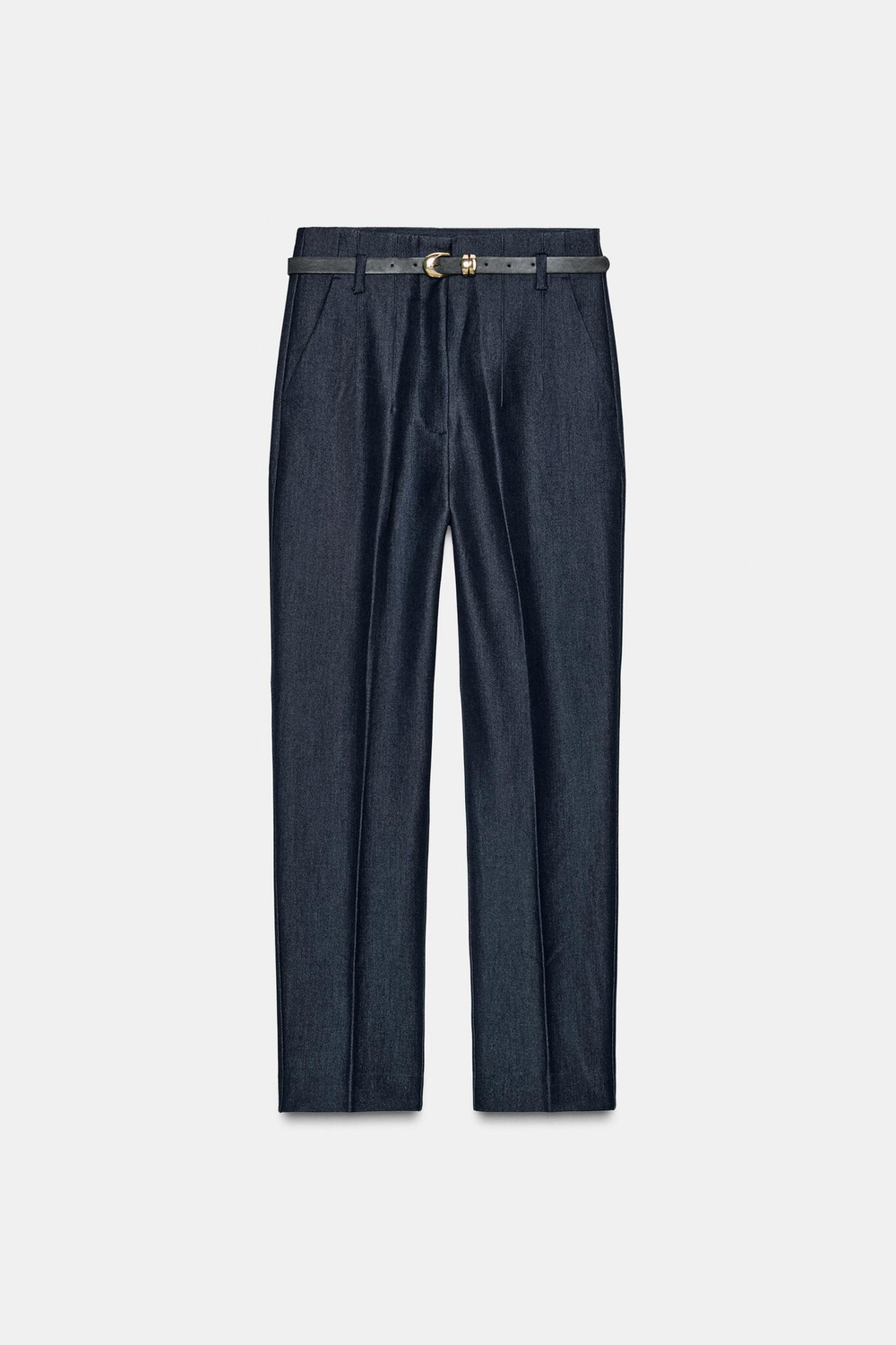 ZARA БРЮКИ С ВЫСОКОЙ ПОСАДКОЙ И РЕМНЕМ, ИНДИГО