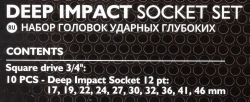 Набор головок ударных глубоких 3/4''10пр. (12гр.) (17,19,22,24,27,30,32,36,41,46мм) JCB JCB-6108-9MPB